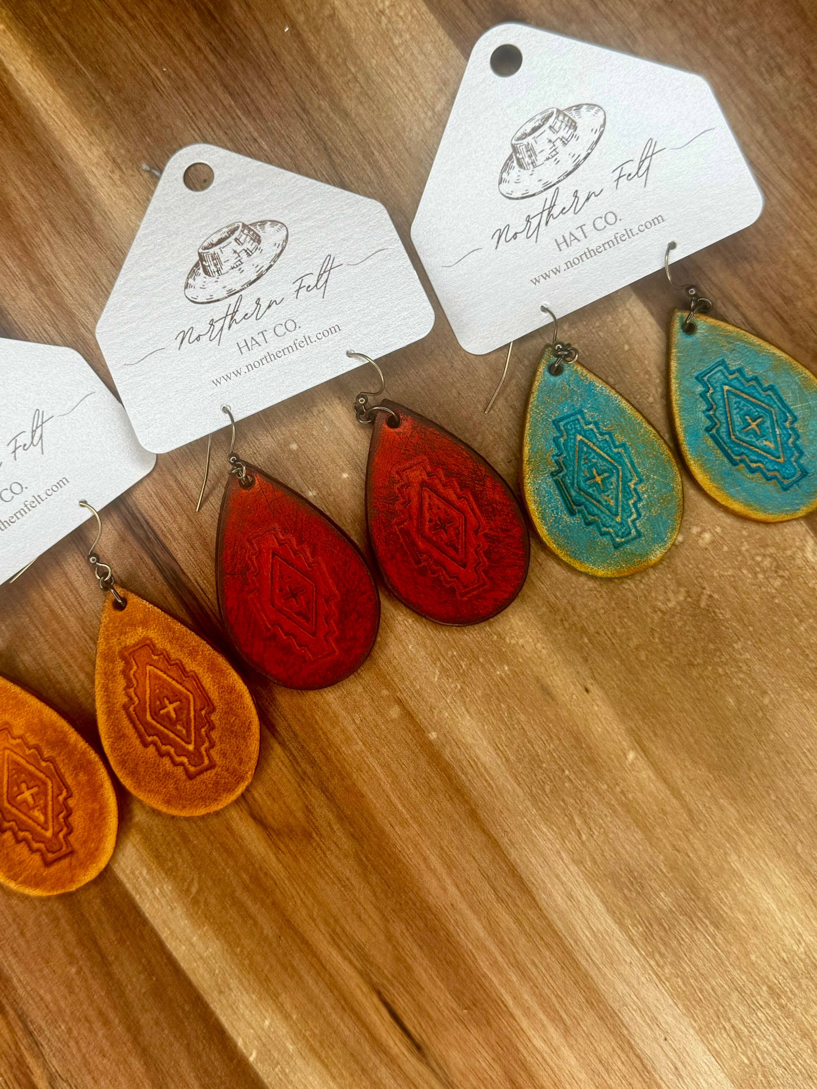 Tooled Leather Western Earrings Southwest Style