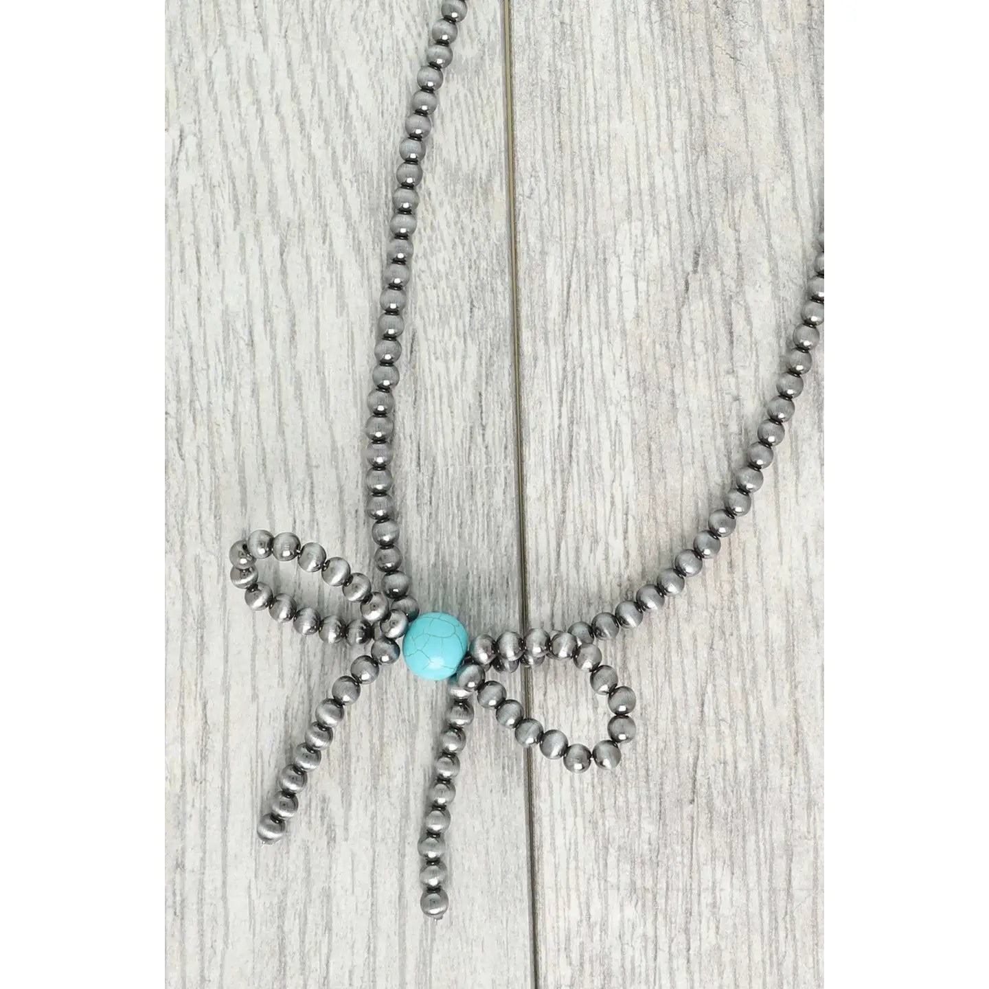 Western Bow Knot Pendant Pearl Bead Necklace