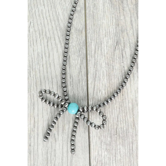 Western Bow Knot Pendant Pearl Bead Necklace