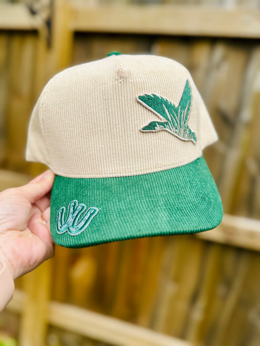 Green and Cow Print Corduroy Hat