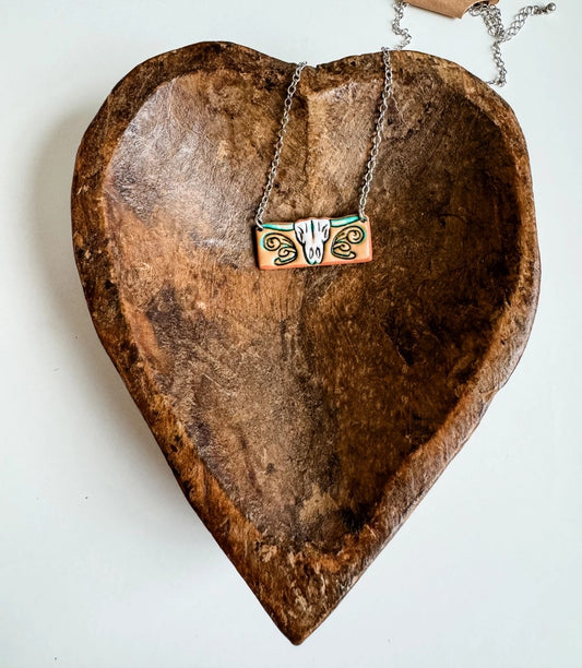 Western Tooled Leather Bar Necklace