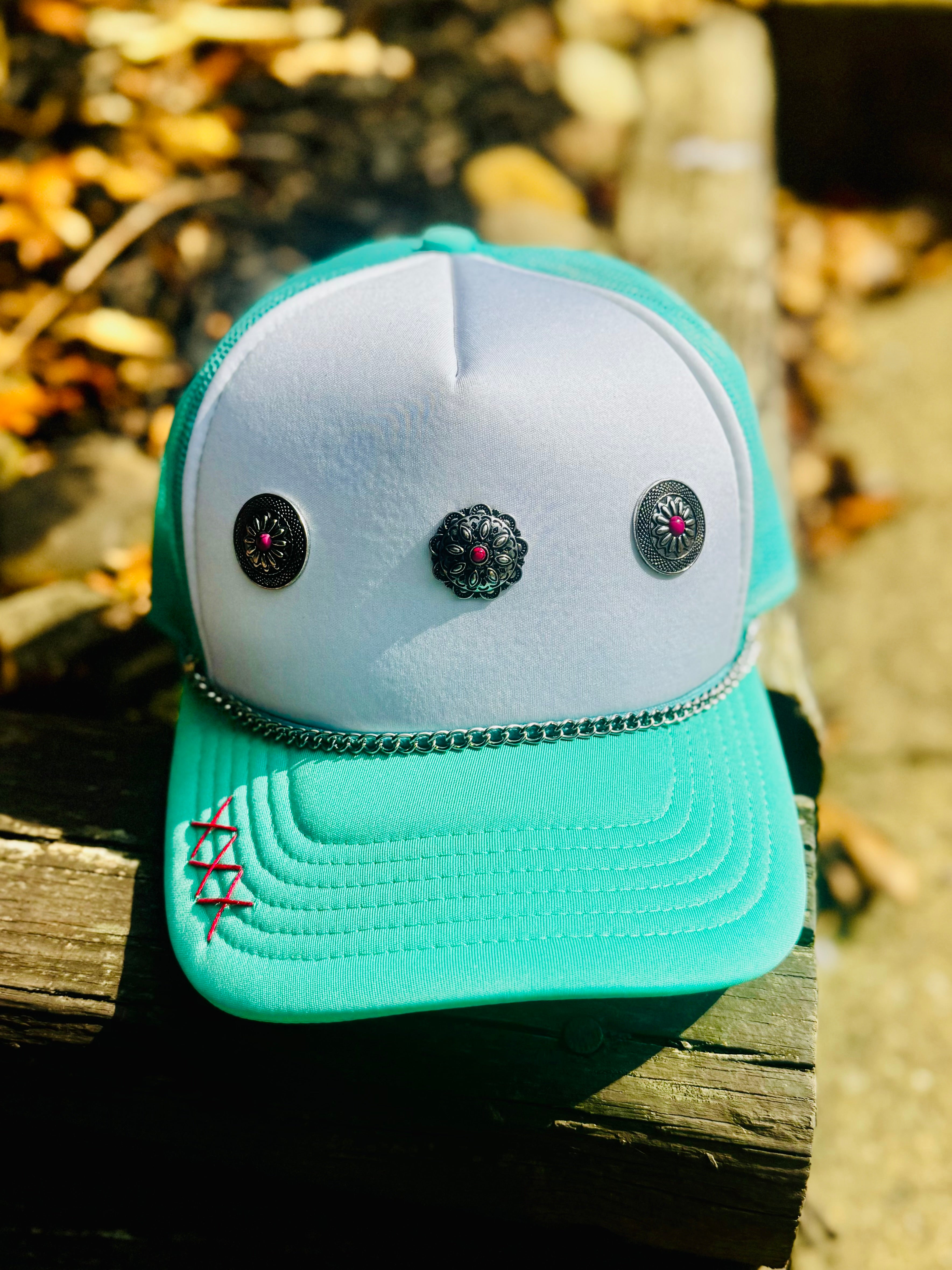 Teal and Pink Concho Trucker Hat