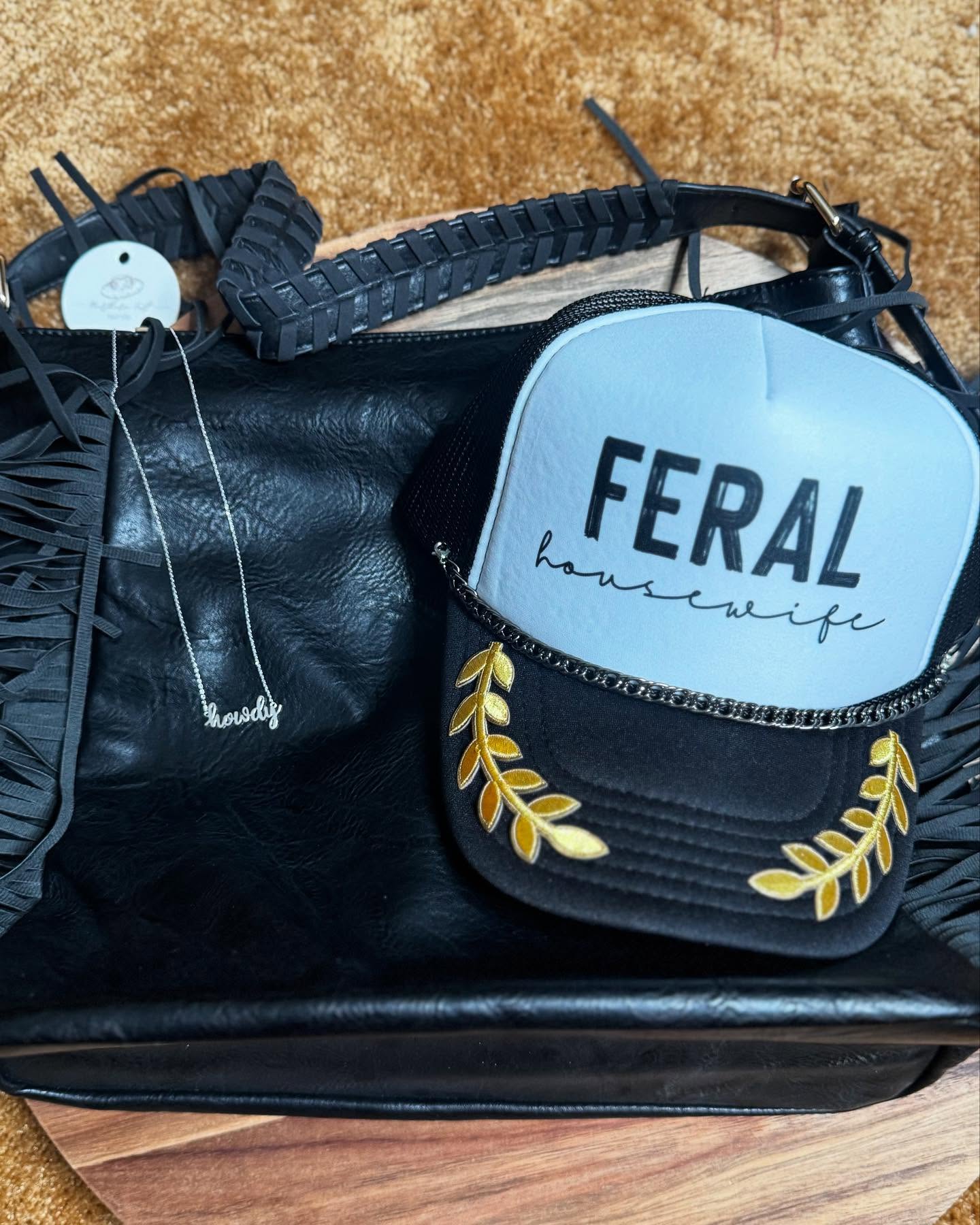 Black and White Feral Housewife Trucker Hat