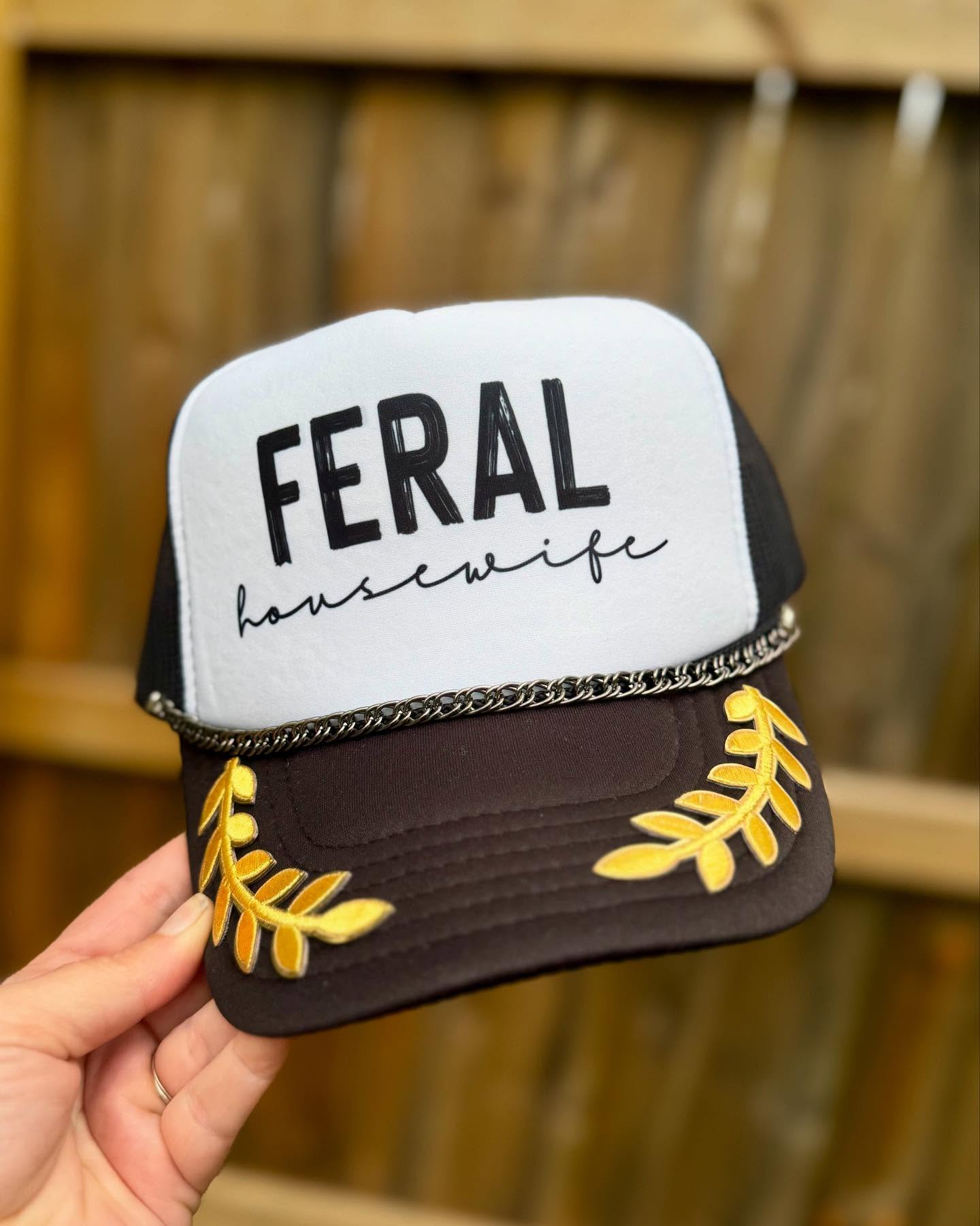 Black and White Feral Housewife Trucker Hat