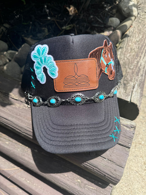 Turquoise and Black Wild West Trucker Hat – Northern Felt  display picture 2