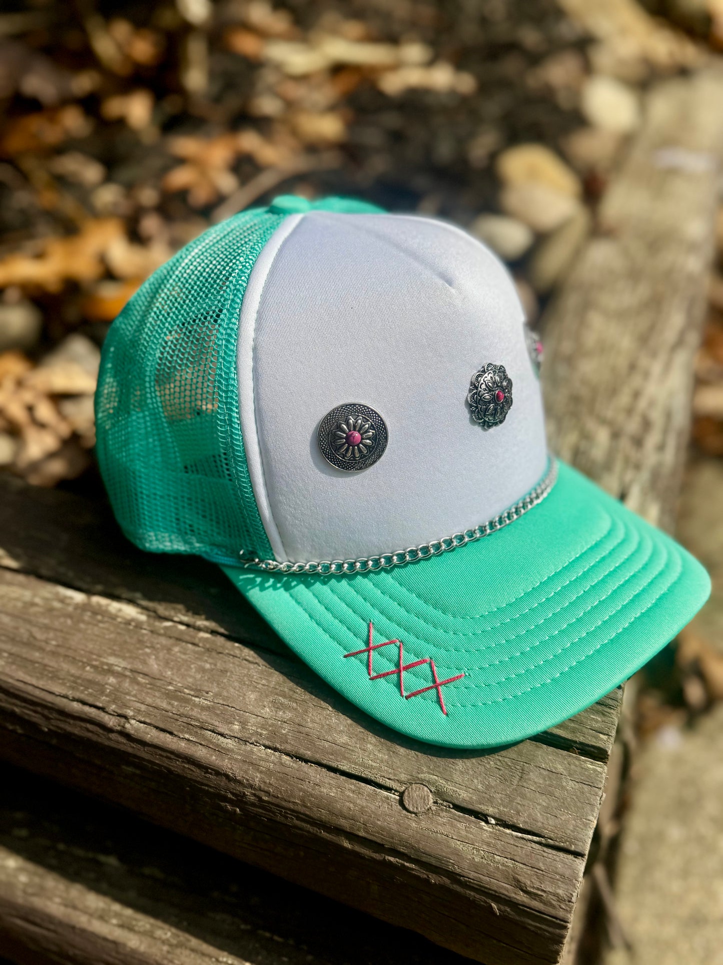 Teal and Pink Concho Trucker Hat