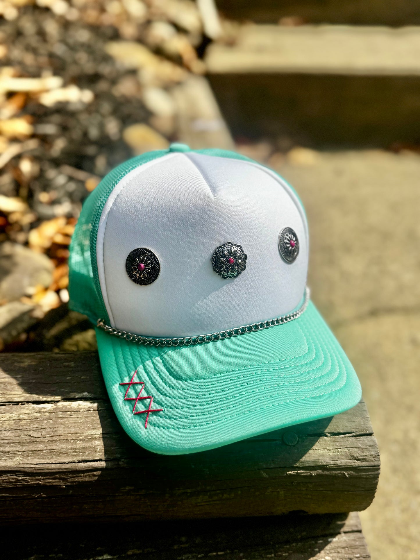 Teal and Pink Concho Trucker Hat