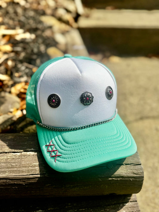 Teal and Pink Concho Trucker Hat