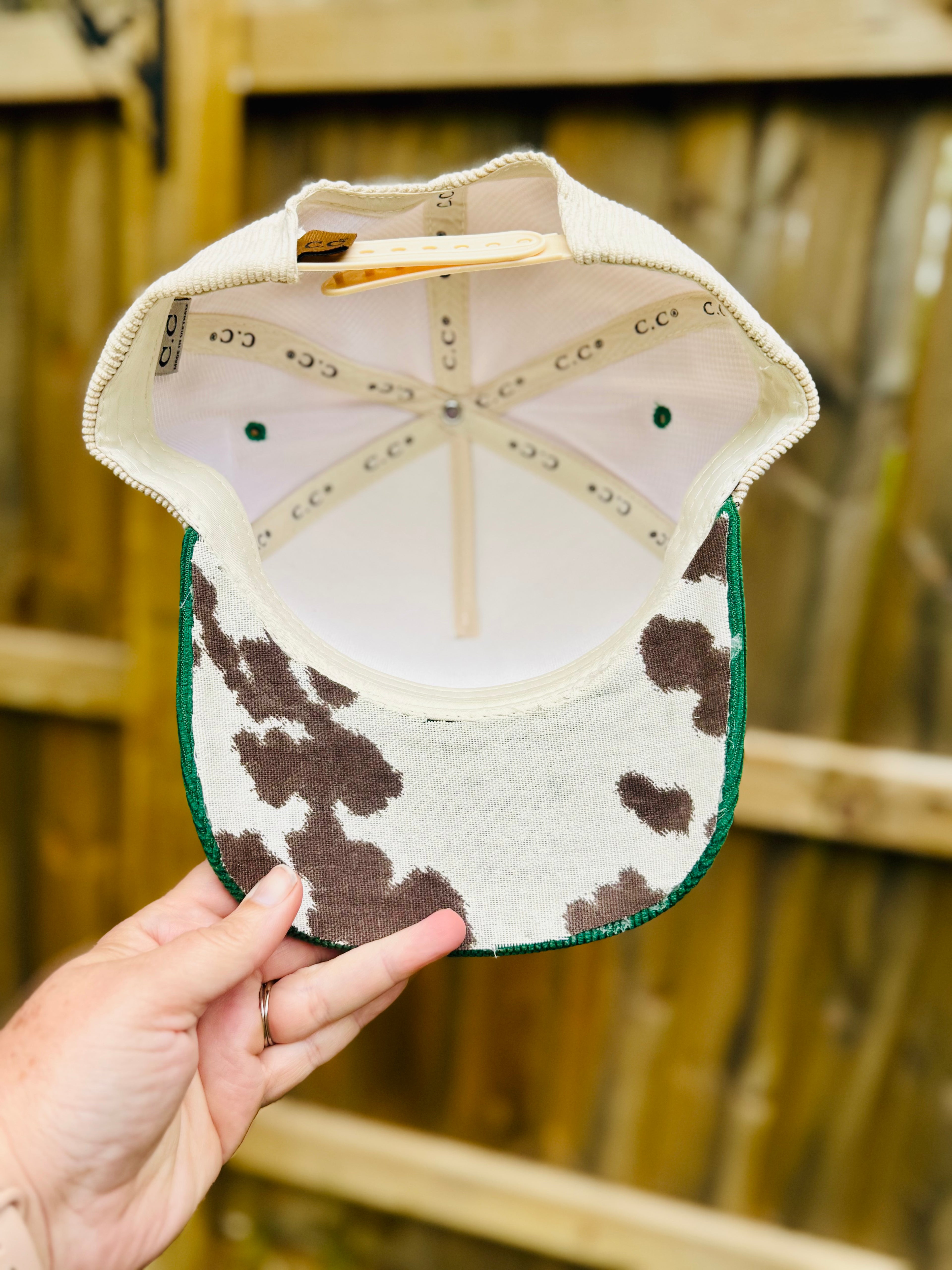 Green and Cow Print Corduroy Hat