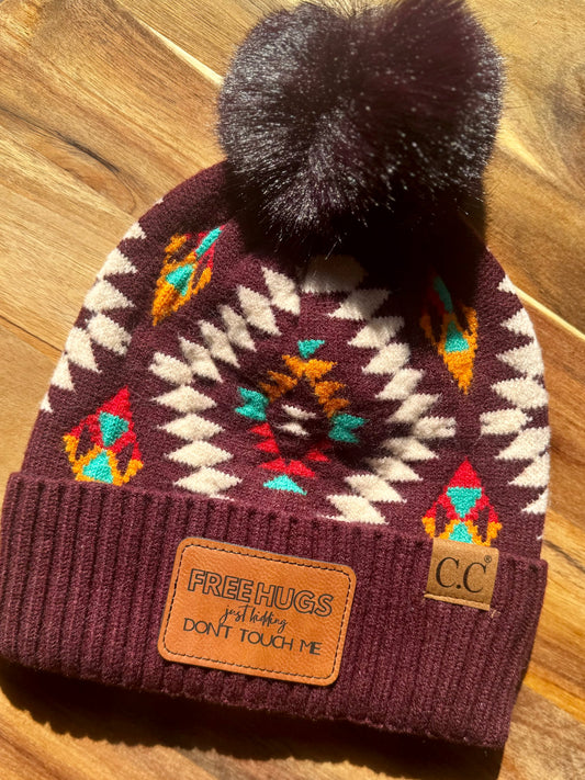 Free Hugs Maroon Aztec Beanie