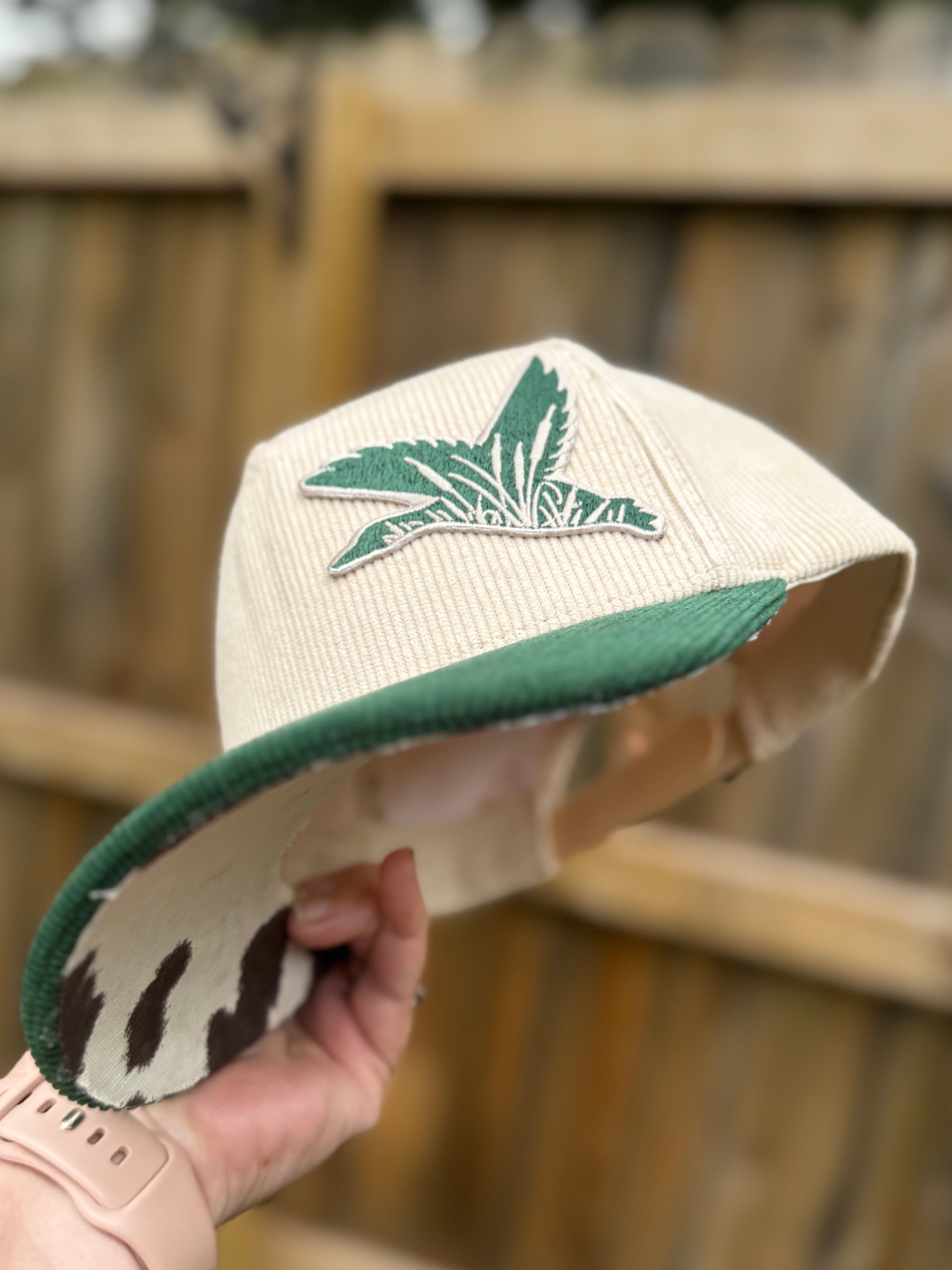Green and Cow Print Corduroy Hat