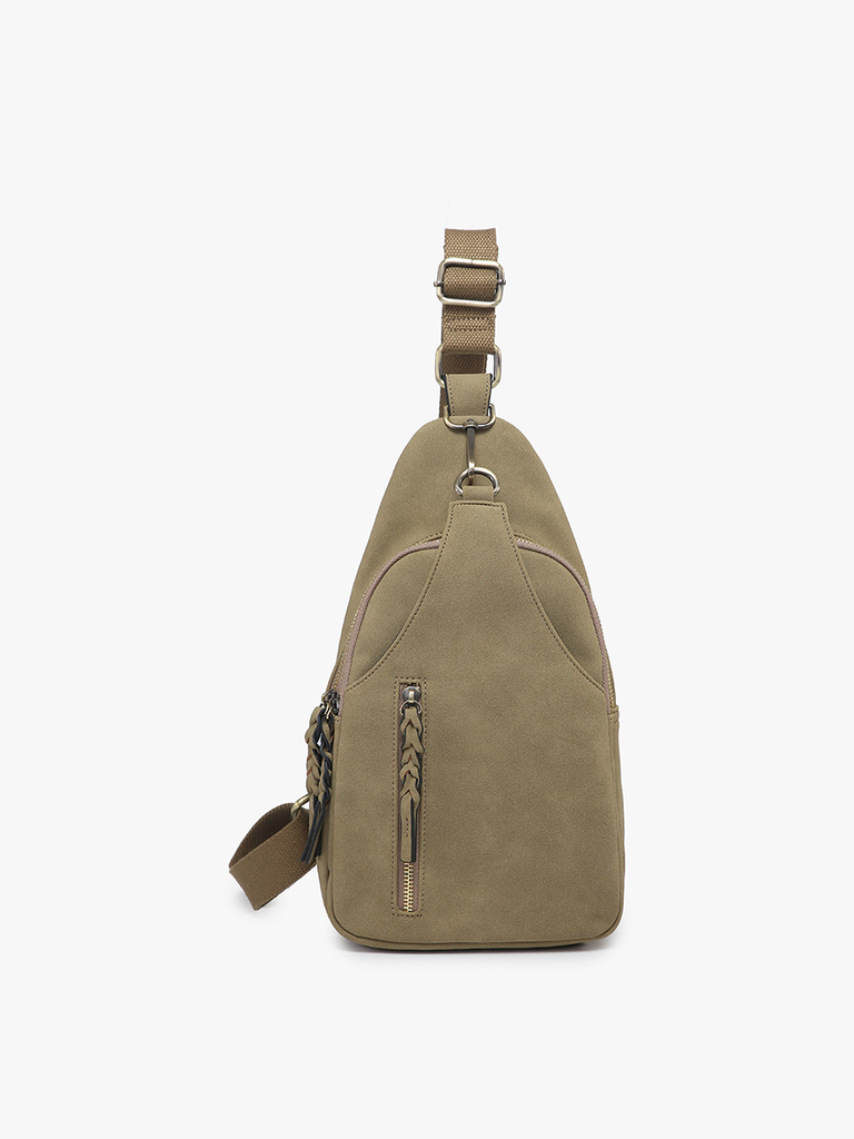 Delta Faux Suede Dual Compartment Sling Bag