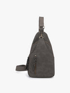 Delta Faux Suede Dual Compartment Sling Bag