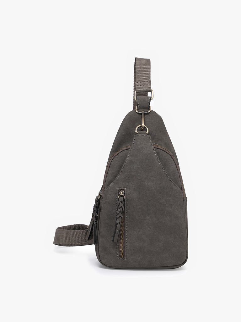 Delta Faux Suede Dual Compartment Sling Bag