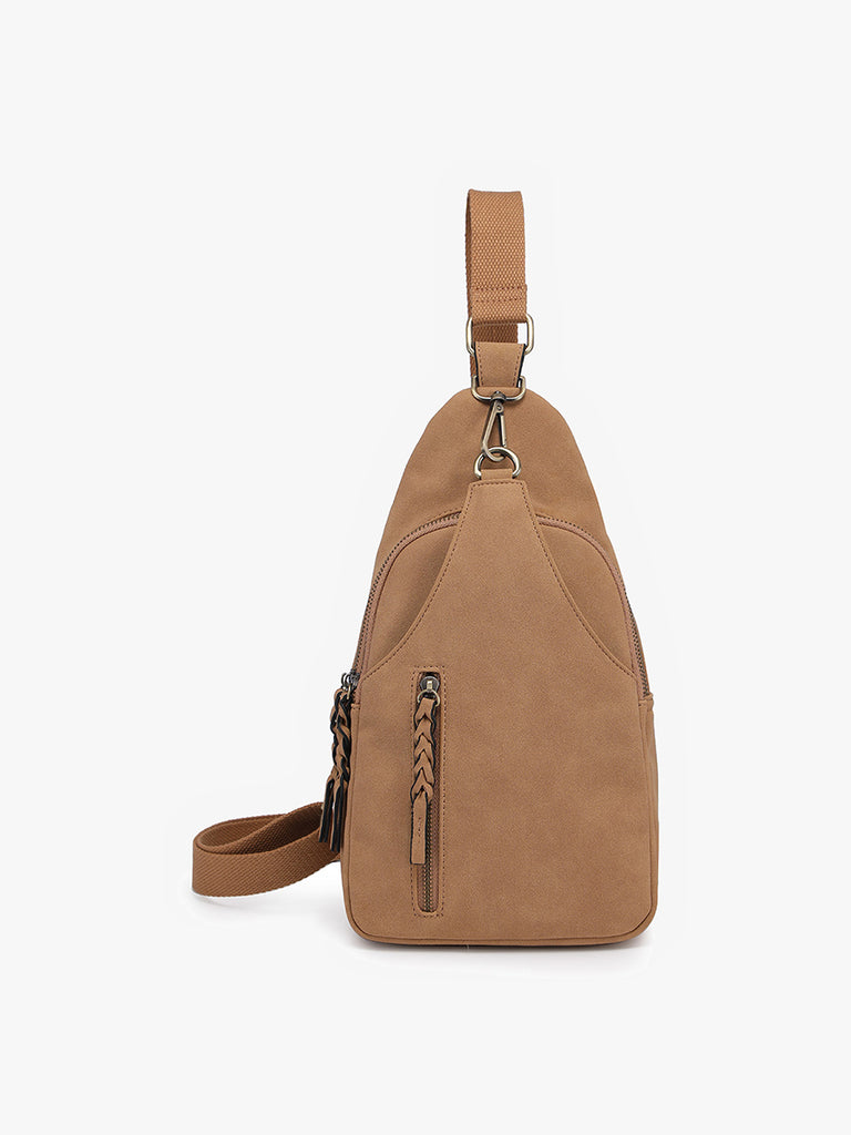 Delta Faux Suede Dual Compartment Sling Bag