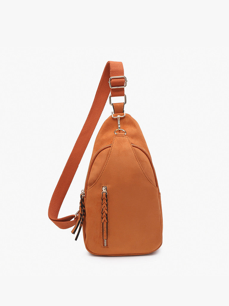 Delta Faux Suede Dual Compartment Sling Bag