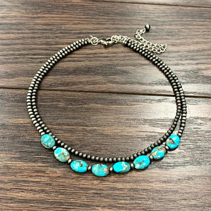 Handmade Oval Gemstone, Navajo Bead Necklace